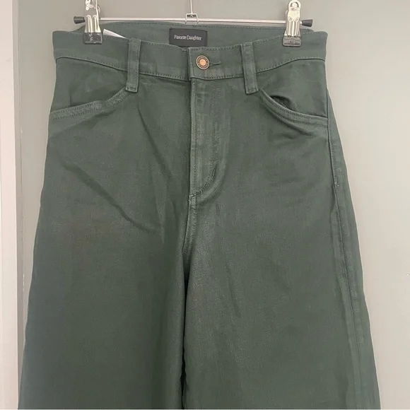 Favorite Daughter "The Mischa" Belize Green Shiny Coated Sheen Wide Leg Pant - Picture 4 of 17